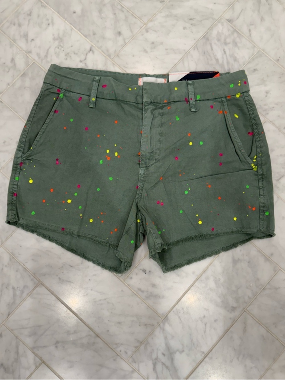Sundry NEW Army green splatter paint Raw Hem flat front trouser Shorts size 27